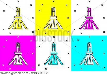 Set Handle Broom Icon Isolated On Color Background. Cleaning Service Concept. Vector