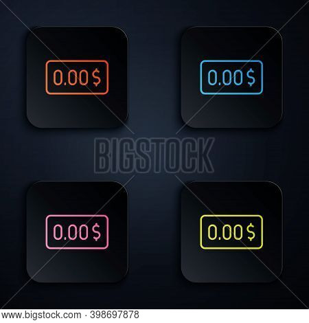 Color Neon Line Zero Cost Icon Isolated On Black Background. Empty Bank Account. Set Icons In Square