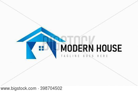 Modern House Logo. Blue Geometric Abstract House Logo Usable For Business, Architecture, Industrial,