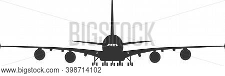 Silhouette Of An A 380 Passenger Plane On A Landing Gear.