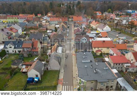 Panorama Of The City Of Iłowa In Western Poland. View From The Drone.\niłowa, A Small, Provincial To