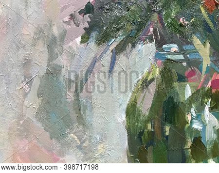 Paint On The Surface, Texture. Colorful Design In Faded, Delicate And Pastel Shades. Acrylic Paint O