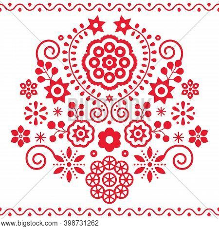 Polish Folk Art Vector Pattern Inspired By Traditional Highlanders Embroidery Lachy Sadeckie - Retro