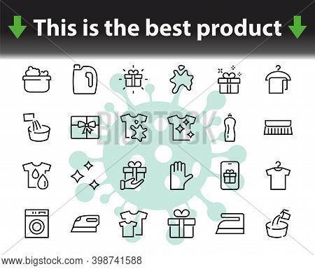 Simple Set Of Washing Related Vector Line Icons. Contains Icons Such As Washing Machine, Powder, Lau