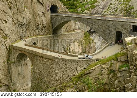 Devil's Bridge At St. Gotthard Pass On The Swiss Alps
