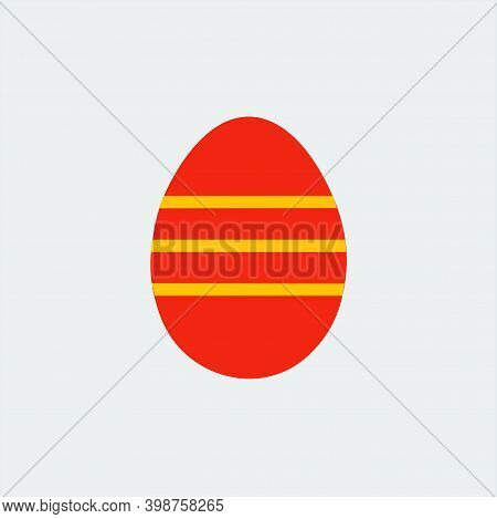 Red Easter Egg With Yellow Stripes. Flat Design.