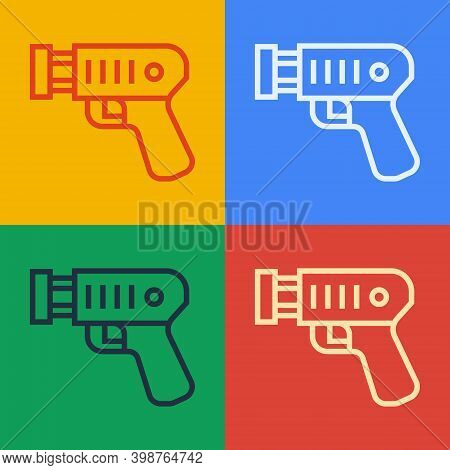 Pop Art Line Police Electric Shocker Icon Isolated On Color Background. Shocker For Protection. Tase