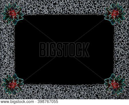 Absrtract Black Styled Monochrome Frame Made Of Stones, Dark Smooth Pebbles, Piles Of Rocks With Ton
