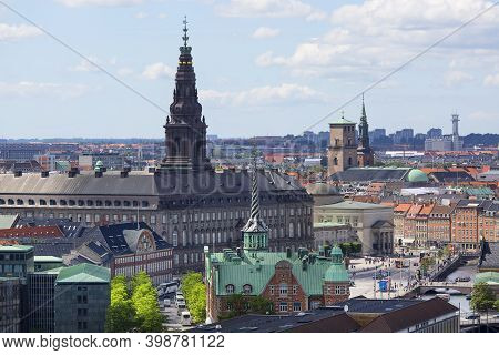 Copenhagen, Denmark - June 22, 2019 :  Aerial View On The City From The Spiral Tower Church Of Our S