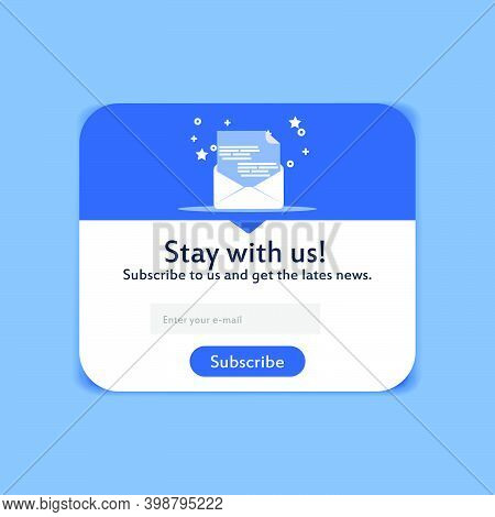 Popup Modern Subscription Form Design. Creative Menu For Followers. Mailing Letters Website Page Vec