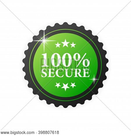 100 Percent Secure Green Rubber Stamp On White Background. Realistic Object. Vector Illustration.