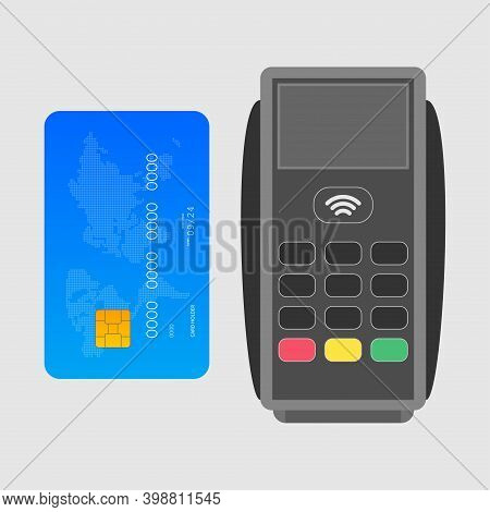 Pos Terminal On A White Background. Vector Illustration.