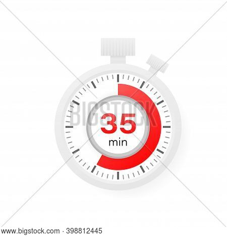 The 35 Minutes Timer. Stopwatch Icon In Flat Style.