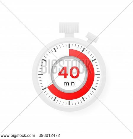 The 40 Minutes Timer. Stopwatch Icon In Flat Style.