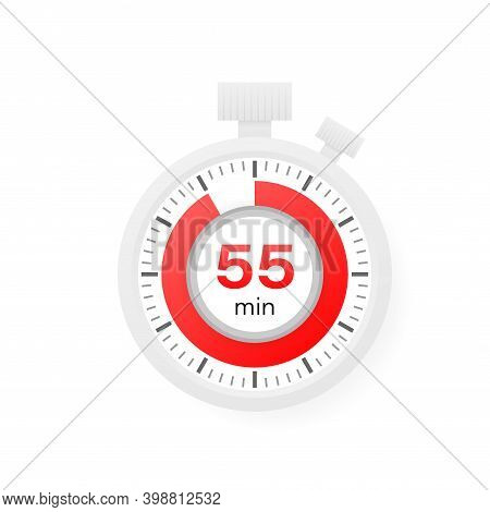 The 55 Minutes Timer. Stopwatch Icon In Flat Style.