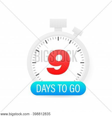 Nine Days To Go Timer Icon On White Background.