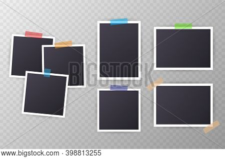 Set Of Vintage Photo Frame With Adhesive Tape. Vintage Style. Vector Illustration With Adhesive Tape
