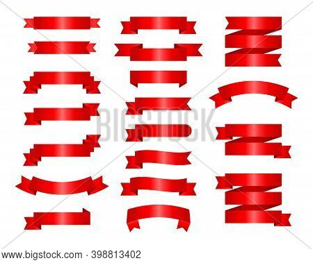 Flat Vector Ribbons Banners Flat Isolated On White Background, Illustration Set Of Red Tape.