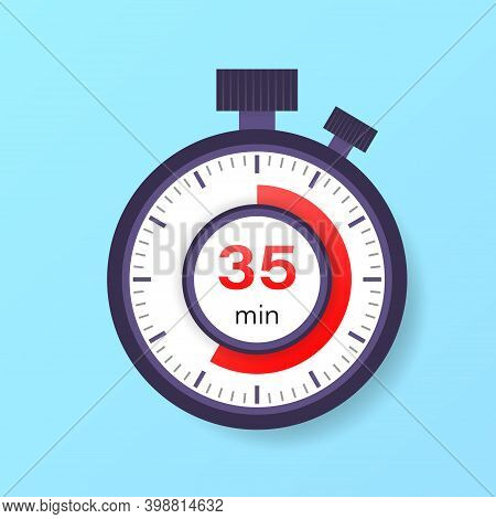 The 35 Minutes Timer. Stopwatch Icon In Flat Style.