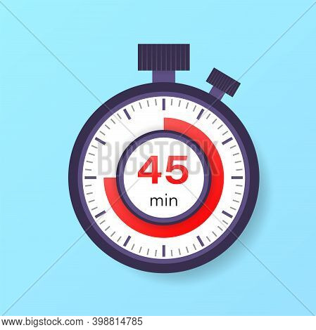 The 45 Minutes Timer. Stopwatch Icon In Flat Style.