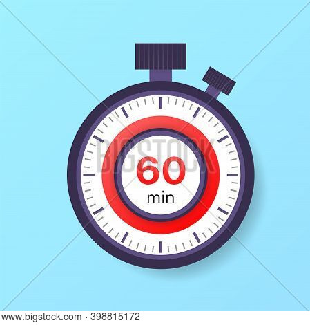 The 60 Minutes Timer. Stopwatch Icon In Flat Style.