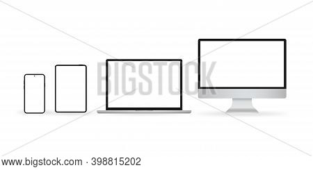 Laptop Isolated . Gadget Illustration . Modern Computer, Laptop, Smartphone On A White Background.
