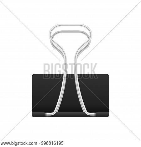 Set Of Multicolored Binder Clips On A Piece Of Paper On A Transparent Background. Clerical Clothespi
