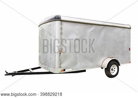 White Trailer Isolated On White Background With Space For Text