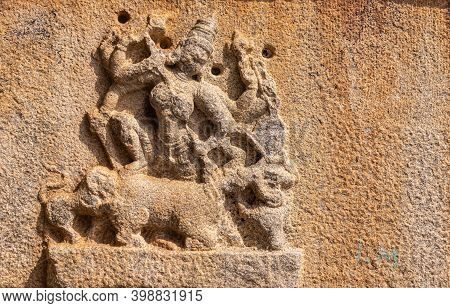 Hampi, Karnataka, India - November 4, 2013: Virupaksha Temple Complex. Closeup Of East Of Mural Scul