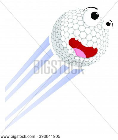 Loud Funny Crazy Golf Sport Ball Flies With Great Speed After Great Hit. Sport Equipment. Vector