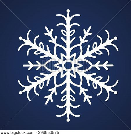 Snowflake. Festive Ornament. Vector Illustration. Isolated Blue Background. Flat Style. A Fragile Cr