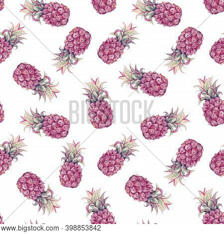 Beautiful Vector Seamless Pattern With Watercolor Pineapple. Stock Illustration.