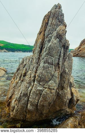 Rock And The Sea, The Rocky Coastline, The Bay Telyakovsky Primorsky Krai, Russia.
