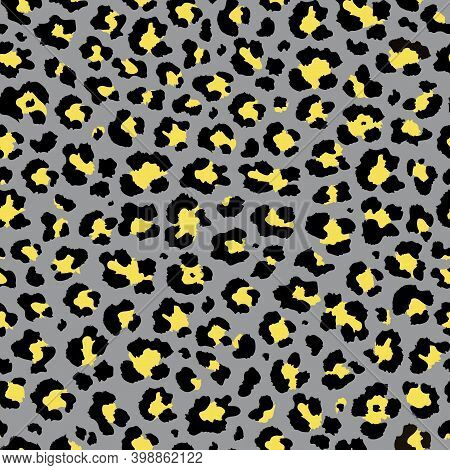 Vector Trendy Yellow And Gray Colors Leopard Seamless Pattern. Abstract Ornament Of Cheetah Or Ounce