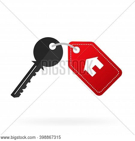 House Key With Breloque Isolated On A White Background. Rental Estate. Sale Property Template. Vecto