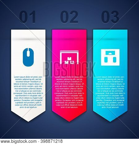 Set Computer Mouse, Warehouse And Bathroom Scales. Business Infographic Template. Vector