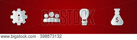 Set Startup Project Concept, Users Group, Hot Air Balloon And Money Bag Icon. Vector