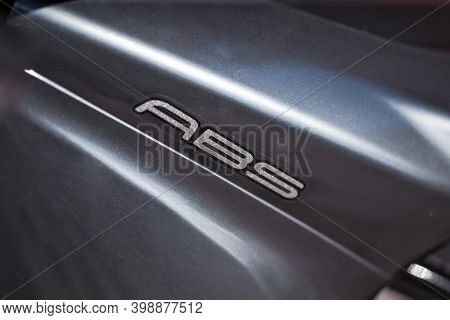 Emblem Of Abs Braking System On Modern Motorcycle Fender