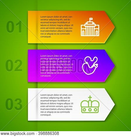 Set Line Prado Museum, Spanish Wineskin, Crown Of Spain And Orange Tree. Business Infographic Templa