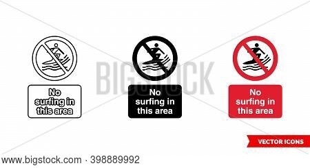 No Surfing In This Area Prohibitory Sign Icon Of 3 Types Color, Black And White, Outline. Isolated V