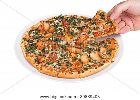 Pizza de corteza delgada (clipping Path incluido)