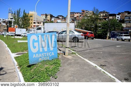 Salvador, Bahia, Brazil - December 9, 2020: Sign Informs Sale Of Natural Gas Vehicle - Gnv - At A Ga