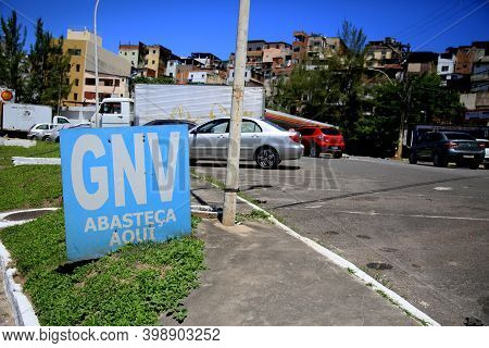 Salvador, Bahia, Brazil - December 9, 2020: Sign Informs Sale Of Natural Gas Vehicle - Gnv - At A Ga