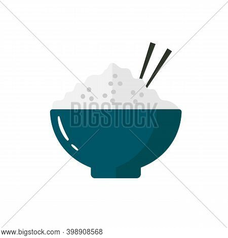 Rice Of Bowl Isolated On White Background. Rice Bowl With Chopsticks. Vector Stock