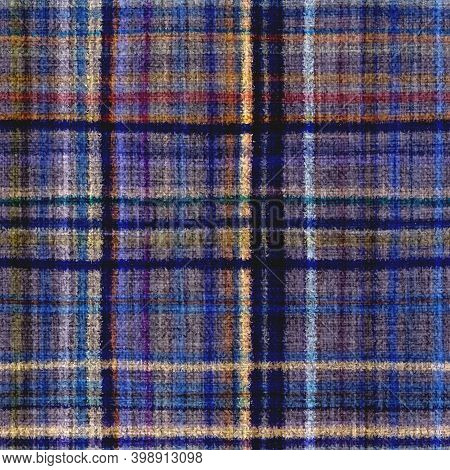 Variegated Multicolor Tapestry Plaid Woven Texture. Space Dyed Watercolor Effect Knit Check Backgrou