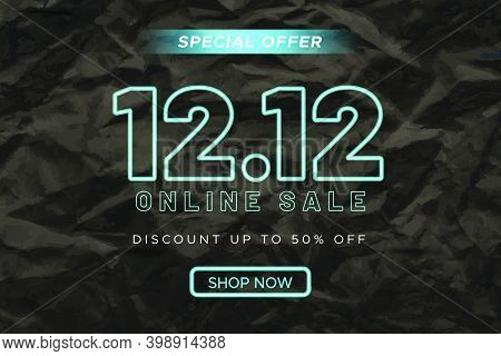 Cyber Online 12.12 Sale Banner Template. Techno Futuristic Theme For Shopping Festival, End Of Year 