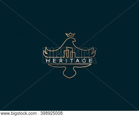 Bird Crown Linear Logo Icon Design Minimal Style Illustration. Premium Real Estate, Construction, Pr