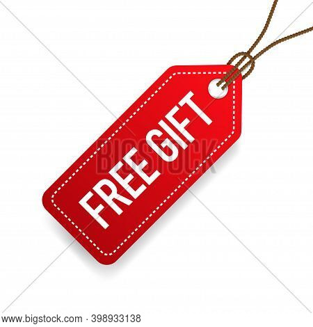Free Gift Price Tag. Red Label. Vector Illustration.