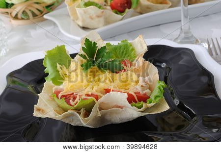 Basket, Stuffed With Chicken, Tomatoes And Cheese