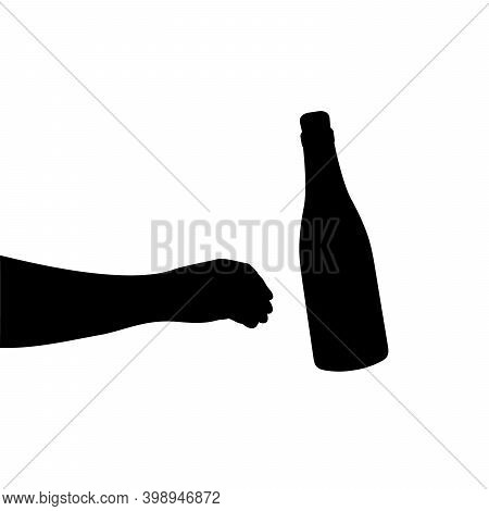 Silhouette Hand Reaches For Bottle Of Alcohol. Illustration Symbol Icon